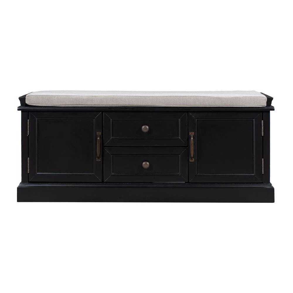 Black Storage Bench with Removable Cushion 2-Drawers and 2-Cabinets (17.5 in. H x 42.9 in. W x 15.9 in. D) by Kahomvis 1 Black Storage Bench with Removable Cushion 2-Drawers and 2-Cabinets (17.5 in. H x 42.9 in. W x 15.9 in. D) by Kahomvis