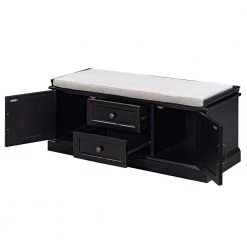 Black Storage Bench with Removable Cushion 2-Drawers and 2-Cabinets (17.5 in. H x 42.9 in. W x 15.9 in. D) by Kahomvis 12 Black Storage Bench with Removable Cushion 2-Drawers and 2-Cabinets (17.5 in. H x 42.9 in. W x 15.9 in. D) by Kahomvis -Kahomvis Sales Store black kahomvis dining benches tre lkwf1 2aab 77 1000