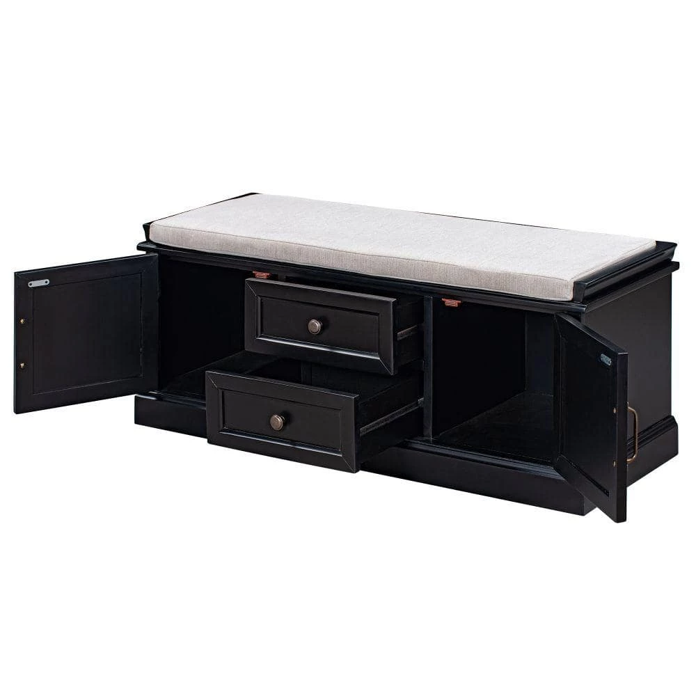 Black Storage Bench with Removable Cushion 2-Drawers and 2-Cabinets (17.5 in. H x 42.9 in. W x 15.9 in. D) by Kahomvis 4 Black Storage Bench with Removable Cushion 2-Drawers and 2-Cabinets (17.5 in. H x 42.9 in. W x 15.9 in. D) by Kahomvis - Image 4