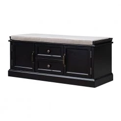 Black Storage Bench with Removable Cushion 2-Drawers and 2-Cabinets (17.5 in. H x 42.9 in. W x 15.9 in. D) by Kahomvis 13 Black Storage Bench with Removable Cushion 2-Drawers and 2-Cabinets (17.5 in. H x 42.9 in. W x 15.9 in. D) by Kahomvis -Kahomvis Sales Store black kahomvis dining benches tre lkwf1 2aab c3 1000