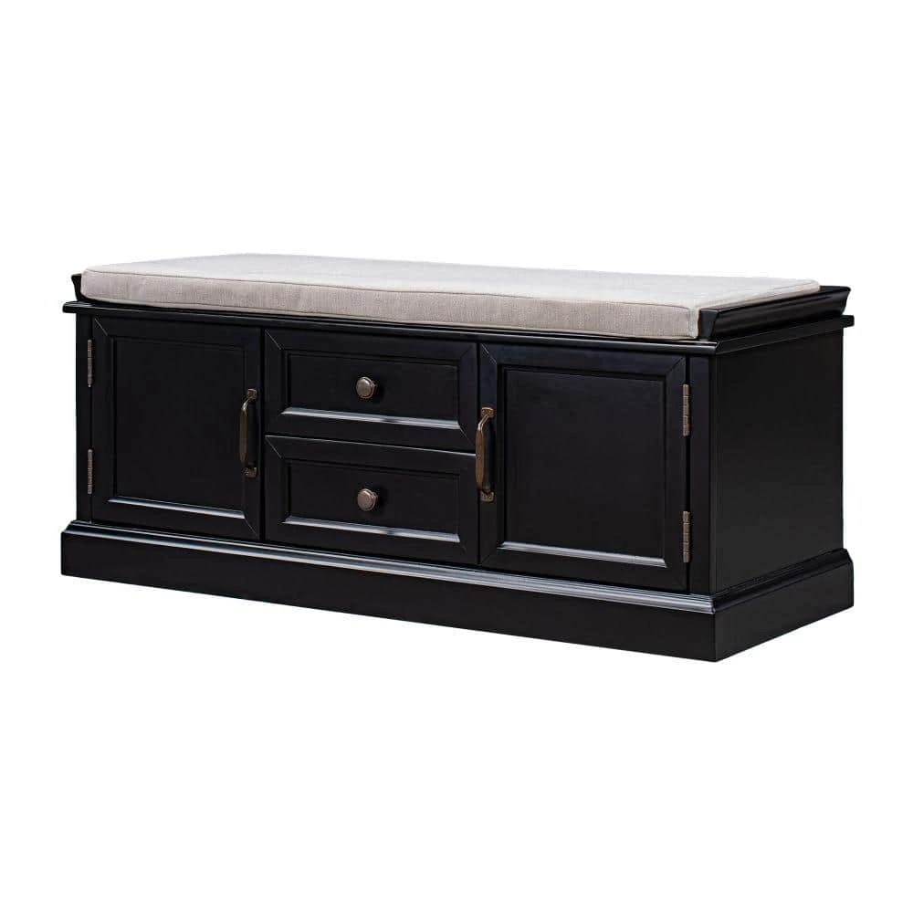 Black Storage Bench with Removable Cushion 2-Drawers and 2-Cabinets (17.5 in. H x 42.9 in. W x 15.9 in. D) by Kahomvis 5 Black Storage Bench with Removable Cushion 2-Drawers and 2-Cabinets (17.5 in. H x 42.9 in. W x 15.9 in. D) by Kahomvis - Image 5
