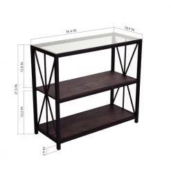 35.4 in. Black and Walnut Tall Rectangle Tempered Glass Top End Table with 2 Wooden Shelves by Kahomvis -Kahomvis Sales Store black kahomvis end side tables gp lkw9 30119 1f 1000
