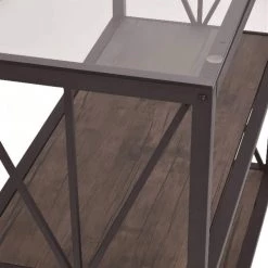 35.4 in. Black and Walnut Tall Rectangle Tempered Glass Top End Table with 2 Wooden Shelves by Kahomvis -Kahomvis Sales Store black kahomvis end side tables gp lkw9 30119 4f 1000