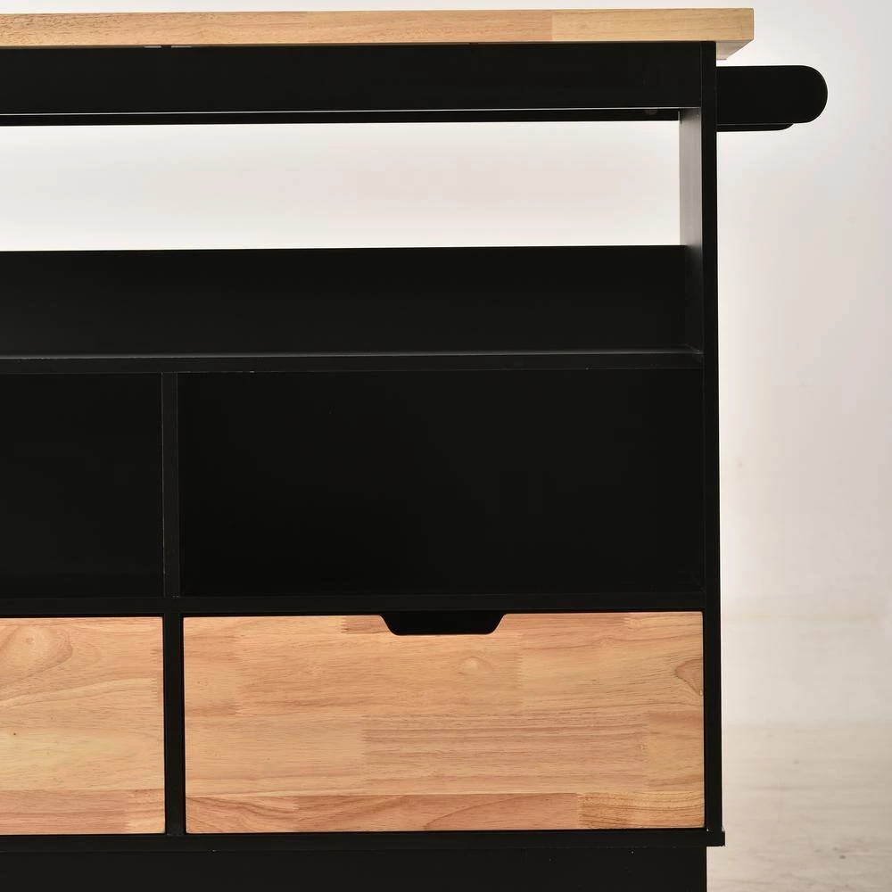 Black Kitchen Cart with Rubber Wood Tabletop, Mobile Two-Sided Storage Cabinet Kitchen Island by Kahomvis 8 Black Kitchen Cart with Rubber Wood Tabletop, Mobile Two-Sided Storage Cabinet Kitchen Island by Kahomvis - Image 8