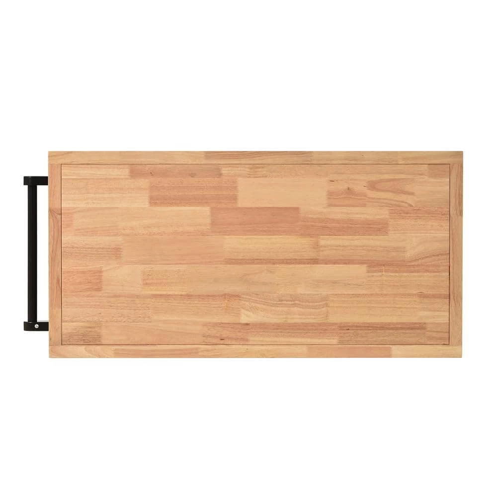 Black Kitchen Cart with Rubber Wood Tabletop, Mobile Two-Sided Storage Cabinet Kitchen Island by Kahomvis 3 Black Kitchen Cart with Rubber Wood Tabletop, Mobile Two-Sided Storage Cabinet Kitchen Island by Kahomvis - Image 3