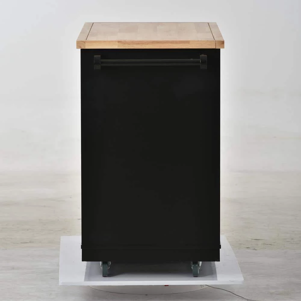 Black Kitchen Cart with Rubber Wood Tabletop, Mobile Two-Sided Storage Cabinet Kitchen Island by Kahomvis 2 Black Kitchen Cart with Rubber Wood Tabletop, Mobile Two-Sided Storage Cabinet Kitchen Island by Kahomvis - Image 2
