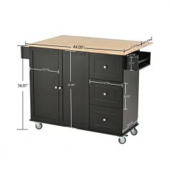 Black Rolling Mobile Kitchen Island with Solid Wood Top, Drop Leaf and Storage Cabinet by Kahomvis -Kahomvis Sales Store black kahomvis kitchen islands kk lkwf 5aab 76 1000