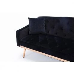 65.3 in. Black Velvet Fabric Upholstered 2-Seater Loveseat with Metal Feet and Pillows, Tufted Adjustable Back Sofa Bed by Kahomvis -Kahomvis Sales Store black kahomvis loveseats cm lkw3 6629 4f 1000