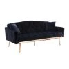 65.3 in. Black Velvet Fabric Upholstered 2-Seater Loveseat with Metal Feet and Pillows, Tufted Adjustable Back Sofa Bed by Kahomvis