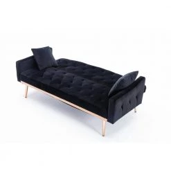65.3 in. Black Velvet Fabric Upholstered 2-Seater Loveseat with Metal Feet and Pillows, Tufted Adjustable Back Sofa Bed by Kahomvis -Kahomvis Sales Store black kahomvis loveseats cm lkw3 6629 c3 1000