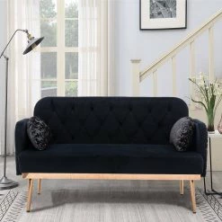 55.11 in. Black Velvet Upholstered 2-Seater Loveseat with Pillows and Metal Feet by Kahomvis 17 55.11 in. Black Velvet Upholstered 2-Seater Loveseat with Pillows and Metal Feet by Kahomvis -Kahomvis Sales Store black kahomvis loveseats cm lkw3 6715 31 1000