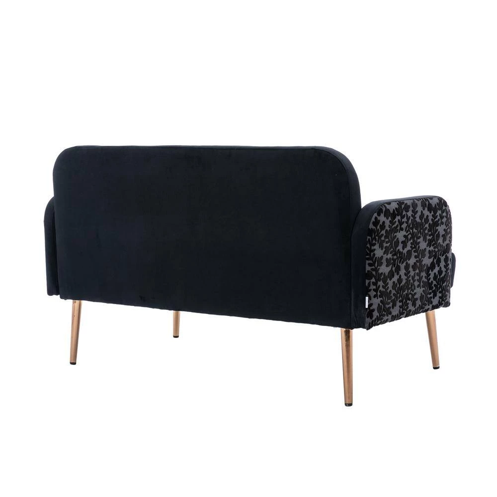 55.11 in. Black Velvet Upholstered 2-Seater Loveseat with Pillows and Metal Feet by Kahomvis 3 55.11 in. Black Velvet Upholstered 2-Seater Loveseat with Pillows and Metal Feet by Kahomvis - Image 3
