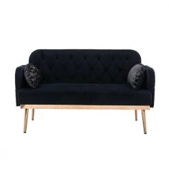 55.11 in. Black Velvet Upholstered 2-Seater Loveseat with Pillows and Metal Feet by Kahomvis 12 55.11 in. Black Velvet Upholstered 2-Seater Loveseat with Pillows and Metal Feet by Kahomvis -Kahomvis Sales Store black kahomvis loveseats cm lkw3 6715 c3 1000