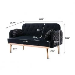 55.11 in. Black Velvet Upholstered 2-Seater Loveseat with Pillows and Metal Feet by Kahomvis 16 55.11 in. Black Velvet Upholstered 2-Seater Loveseat with Pillows and Metal Feet by Kahomvis -Kahomvis Sales Store black kahomvis loveseats cm lkw3 6715 fa 1000