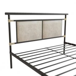Black Queen Size Metal Bed Frame, Modern Platform Bed Base with Upholstered Headboard and Footboard by Kahomvis -Kahomvis Sales Store black kahomvis platform beds ljr lkw3 3332 1f 1000