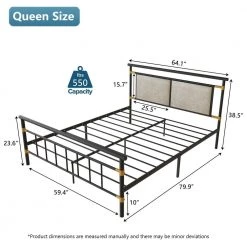 Black Queen Size Metal Bed Frame, Modern Platform Bed Base with Upholstered Headboard and Footboard by Kahomvis -Kahomvis Sales Store black kahomvis platform beds ljr lkw3 3332 44 1000