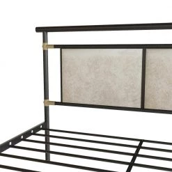 Black Queen Size Metal Bed Frame, Modern Platform Bed Base with Upholstered Headboard and Footboard by Kahomvis -Kahomvis Sales Store black kahomvis platform beds ljr lkw3 3332 4f 1000