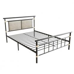Black Queen Size Metal Bed Frame, Modern Platform Bed Base with Upholstered Headboard and Footboard by Kahomvis