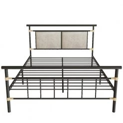 Black Queen Size Metal Bed Frame, Modern Platform Bed Base with Upholstered Headboard and Footboard by Kahomvis -Kahomvis Sales Store black kahomvis platform beds ljr lkw3 3332 c3 1000