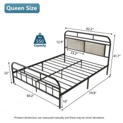 Black Queen Size Metal Bed Frame, Modern Platform Bed Base with Upholstered Headboard and Footboard by Kahomvis -Kahomvis Sales Store black kahomvis platform beds ljr lkw3 6253 44 1000