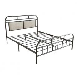 Black Queen Size Metal Bed Frame, Modern Platform Bed Base with Upholstered Headboard and Footboard by Kahomvis