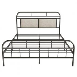 Black Queen Size Metal Bed Frame, Modern Platform Bed Base with Upholstered Headboard and Footboard by Kahomvis -Kahomvis Sales Store black kahomvis platform beds ljr lkw3 6253 c3 1000