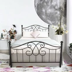 Black Full Size Metal Space Saving Bed Frame with Steel Slat Support, Vintage Style Noise-free Platform Bed Base by Kahomvis -Kahomvis Sales Store black kahomvis platform beds yd lk709 080f 31 1000