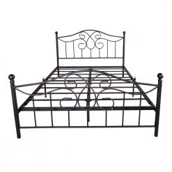 Black Queen Size Metal Space Saving Bed Frame with Steel Slat Support, Vintage Style Noise-free Platform Bed Base by Kahomvis