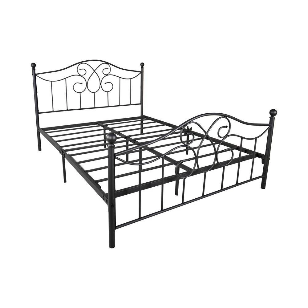 Black Queen Size Metal Space Saving Bed Frame with Steel Slat Support, Vintage Style Noise-free Platform Bed Base by Kahomvis 2 Black Queen Size Metal Space Saving Bed Frame with Steel Slat Support, Vintage Style Noise-free Platform Bed Base by Kahomvis - Image 2