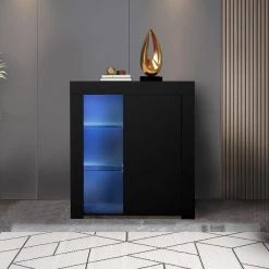 Black Buffet with LED Lights by Kahomvis -Kahomvis Sales Store black kahomvis sideboards buffet tables js lkw33 742 31 1000