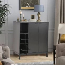 Black Kitchen Buffet Sideboard with Removable Wine Racks and Cabinets, Wood and Metal Storage Console for Dining Room by Kahomvis -Kahomvis Sales Store black kahomvis sideboards buffet tables kk lkwf 8aab 31 1000