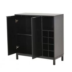 Black Kitchen Buffet Sideboard with Removable Wine Racks and Cabinets, Wood and Metal Storage Console for Dining Room by Kahomvis -Kahomvis Sales Store black kahomvis sideboards buffet tables kk lkwf 8aab 77 1000