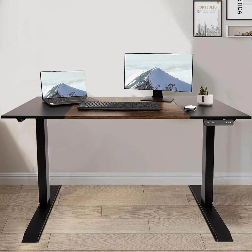 47.24 in. Rectangular Black Wood Height Adjustable Electric Standing Desk with Steel Frame and Muting Dual Motor by Kahomvis 8 47.24 in. Rectangular Black Wood Height Adjustable Electric Standing Desk with Steel Frame and Muting Dual Motor by Kahomvis - Image 8