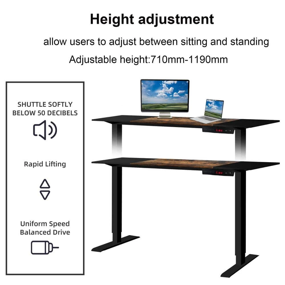 47.24 in. Rectangular Black Wood Height Adjustable Electric Standing Desk with Steel Frame and Muting Dual Motor by Kahomvis 5 47.24 in. Rectangular Black Wood Height Adjustable Electric Standing Desk with Steel Frame and Muting Dual Motor by Kahomvis - Image 5