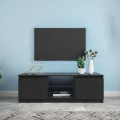 47 in. Black TV Stand with 2-Drawers Fits TV's up to 55 in. with LED Lights by Kahomvis -Kahomvis Sales Store black kahomvis tv stands js lkw33 498 31 1000