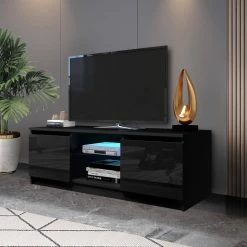 47 in. Black TV Stand with 2-Drawers Fits TV's up to 55 in. with LED Lights by Kahomvis -Kahomvis Sales Store black kahomvis tv stands js lkw33 498 fa 1000