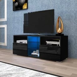 47 in. Black TV Stand with 2-Storage Cabinet Fits TV's up to 55 in. with 20-Colors LED Lights by Kahomvis -Kahomvis Sales Store black kahomvis tv stands js lkw33 500 4f 1000