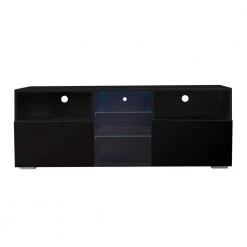 47 in. Black TV Stand with 2-Storage Cabinet Fits TV's up to 55 in. with 20-Colors LED Lights by Kahomvis