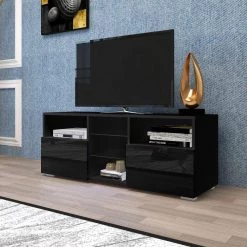 47 in. Black TV Stand with 2-Storage Cabinet Fits TV's up to 55 in. with 20-Colors LED Lights by Kahomvis -Kahomvis Sales Store black kahomvis tv stands js lkw33 500 c3 1000