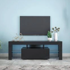 51 in. Black TV Stand Fits TV's up to 55 in. with LED RGB Lights by Kahomvis -Kahomvis Sales Store black kahomvis tv stands js lkw33 870 1f 1000