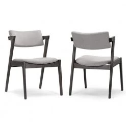 Auden Retro Modern Black Wood Wing Chair with Light Grey Fabric Seat (Set of 2) by Glamour Home