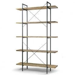 Amrit 84.5 in. Wood Shelf Metal Frame Etagere Bookcase 5-shelf Media Center by Glamour Home -Kahomvis Sales Store black natural wood color glamour home bookcases bookshelves ghdsv 1315 1f 1000