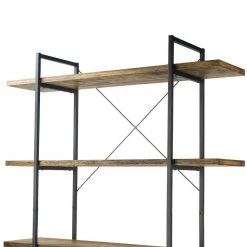 Amrit 84.5 in. Wood Shelf Metal Frame Etagere Bookcase 5-shelf Media Center by Glamour Home -Kahomvis Sales Store black natural wood color glamour home bookcases bookshelves ghdsv 1315 44 1000
