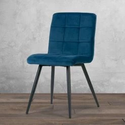 Set of 2 Anika Blue Velvet Dining Chair Side Chair with Stitching and Black Metal Legs by Glamour Home 13 Set of 2 Anika Blue Velvet Dining Chair Side Chair with Stitching and Black Metal Legs by Glamour Home -Kahomvis Sales Store blue glamour home dining chairs ghdc 1357 31 1000