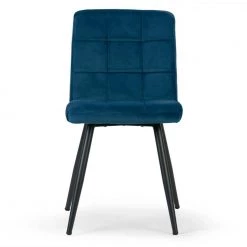 Set of 2 Anika Blue Velvet Dining Chair Side Chair with Stitching and Black Metal Legs by Glamour Home
