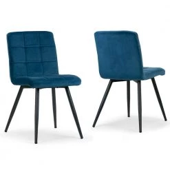 Set of 2 Anika Blue Velvet Dining Chair Side Chair with Stitching and Black Metal Legs by Glamour Home 9 Set of 2 Anika Blue Velvet Dining Chair Side Chair with Stitching and Black Metal Legs by Glamour Home -Kahomvis Sales Store blue glamour home dining chairs ghdc 1357 c3 1000