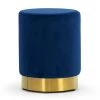 Anna Blue Velvet with Golden Accent Base Small Size Round Footstool Ottoman by Glamour Home