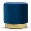Anna Blue Velvet with Golden Accent Base Medium Size Round Footstool Ottoman by Glamour Home