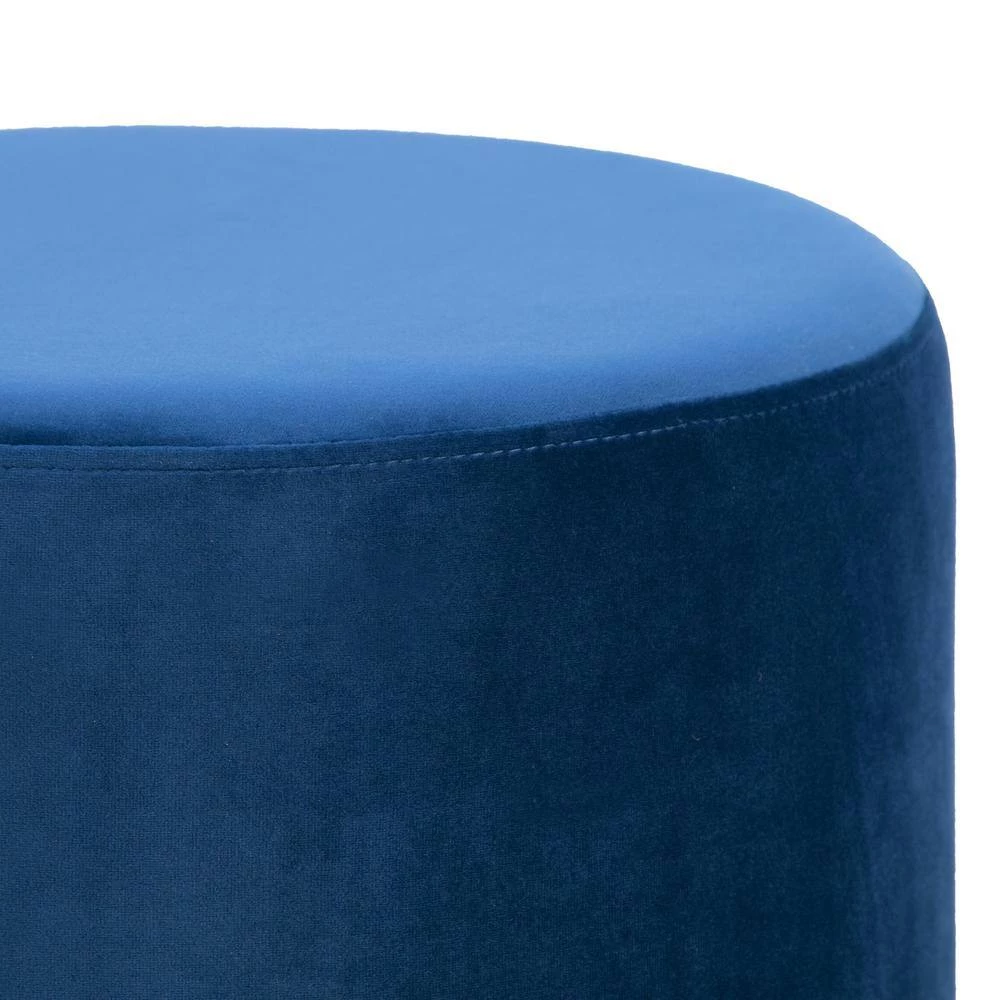 Anna Blue Velvet with Golden Accent Base Large Size Round Footstool Ottoman by Glamour Home 4 Anna Blue Velvet with Golden Accent Base Large Size Round Footstool Ottoman by Glamour Home - Image 4