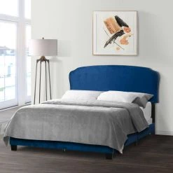 Aric Navy Blue Velvet Queen Bed with Contrasting Piping Accent by Glamour Home 11 Aric Navy Blue Velvet Queen Bed with Contrasting Piping Accent by Glamour Home -Kahomvis Sales Store blue glamour home panel beds ghub 1372 31 1000